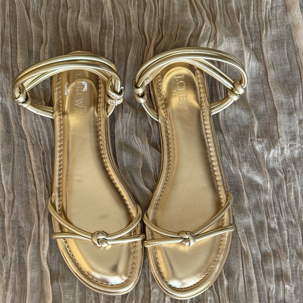 J. Crew Metallic Gold Strappy Leather Sandals - Picture 3 of 9